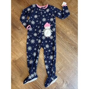 New Carters Toddler Girls Fleece Blue Snowflake Penguin Footed Pajamas 3T